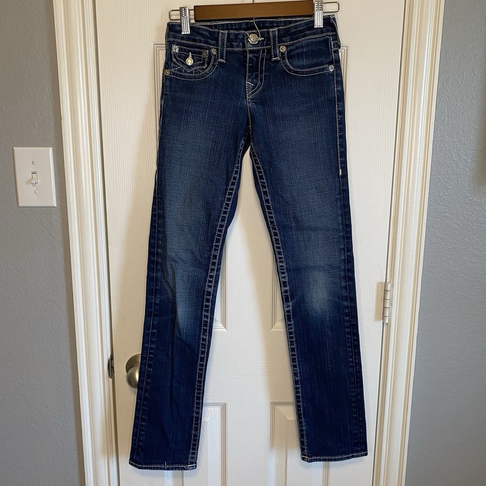True Religion Denim Jeans Girls 14 Julie Flap Pockets‎ Dark Wash Straight Leg